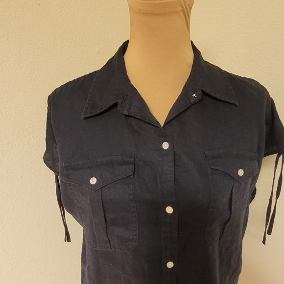 Chaps Navy Linen Top - Picture 2 of 5